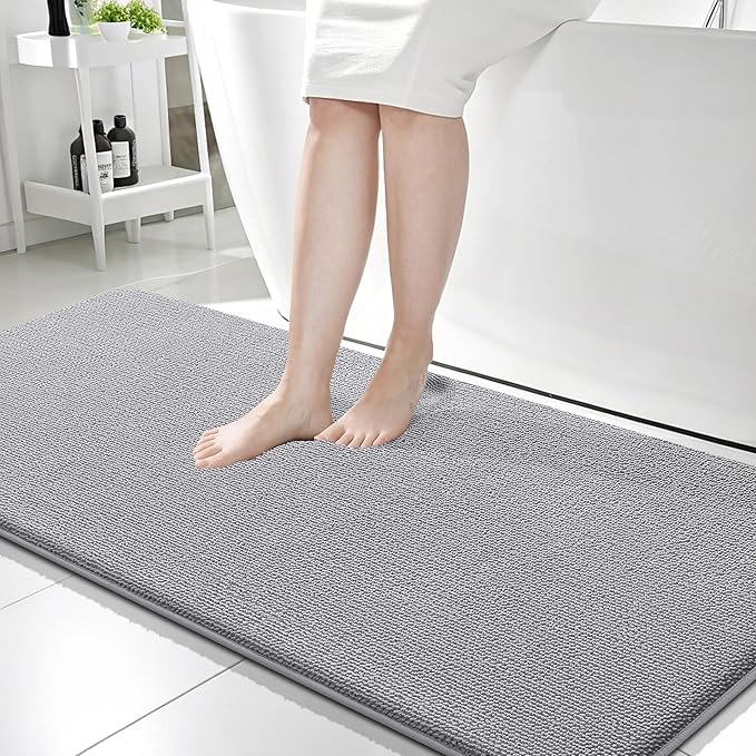 OLANLY Thick Memory Foam Bathroom Runner Rugs 59x24, Extra Soft Absorbent Long Bath Rug, Quick Dry, Machine Washable Bath Mats, Non-Slip Mat for Bathroom, Tub and Shower, Home Decor Accessories, Grey