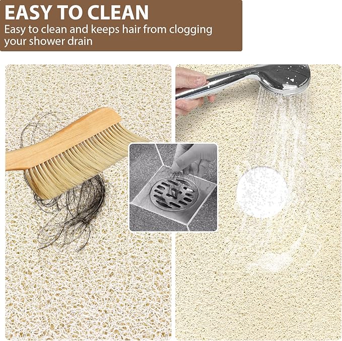 Extra Large Non Slip Shower Mat: 47.2x31.5 inch Loofah Shower Mat for Inside Shower with Drain Hole in Middle, Soft PVC Anti-Slip Shower Stall Mats for Bathroom,Wet Area, Quick Drying