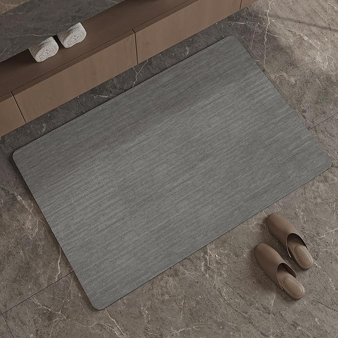 Mecko Bath Mat, Ultra Absorbent Quick Dry Bathroom Floor Mats-Rubber Non-Slip Thin Bathroom Rug Fit Under Door, Faux Suede Surface Shower Rug for Bathtub, Sink, Shower Room(Grey,20"x32")