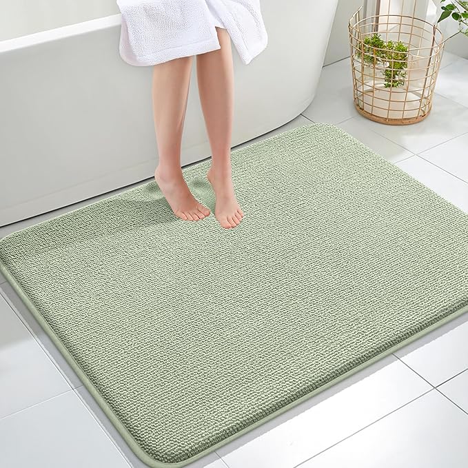 OLANLY Thick Memory Foam Large Bathroom Rugs 40x32, Extra Soft Absorbent Bath Rug, Quick Dry Bath Mat, Non-Slip, Machine Washable Mats for Bathroom, Tub and Shower, Home Decor Accessories, Sage Green