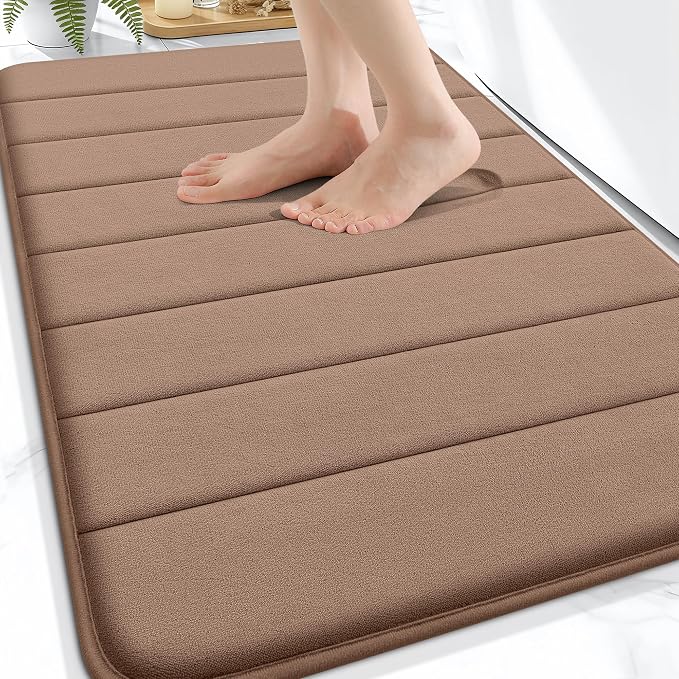 OLANLY Memory Foam Bath Mat 30x20, Super Soft Absorbent Bathroom Rugs, Quick Dry, Machine Washable Shower Floor Rugs, Bathmat Carpet, Bathroom Home Decor Accessories, Mocha