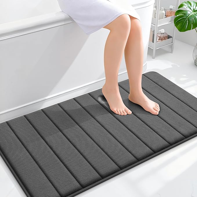 OLANLY Memory Foam Bath Mat 44x24, Super Soft Absorbent Bathroom Rugs, Quick Dry, Machine Washable Shower Floor Rugs, Bathmat Carpet, Bathroom Home Decor Accessories, Black