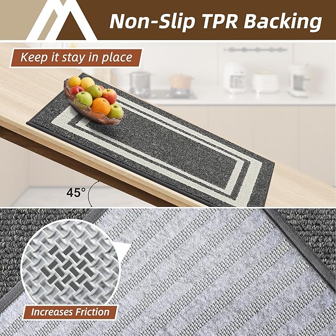 COSY HOMEER Kitchen Rugs Non-Slip 20x30/20x48 Inch Thick Polypropylene Standing Mat for Home Machine Washable, Black Frame