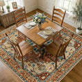 RELEANY Area Rugs Square 7ft Washable Non-Slip, Floral Vintage Distress Medallion Carpet for Living Room Bedroom Dining Room, Red Orange Blue Brown