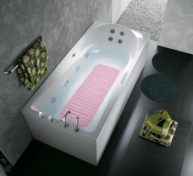 Bathtub and Shower Mats, Extra Long Non-Slip Bath Tub Mat 39 x 16 Inch, Machine Washable Bathmat with Suction Cups & Drain Holes for Bathroom Floor, Pink