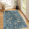 DUKINO 4x6 Rug, Washable Animal Area Rug with Non Slip Vintage Design, Indoor Soft Low Pile Carpet for Bedroom, Nursery, Dining Room, Farmhouse, Playroom, Blue