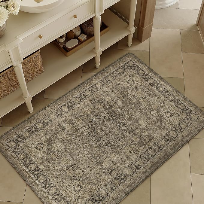 Vintage Kitchen Mats for Floor Anti Fatigue Waterproof Kitchen Rugs Sets of 2 Brown Cushioned Non-Slip Kitchen Mats Comfort Standing Mat for Sink Laundry Office 17.3"×59"+17.3"×30"