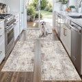 Kitchen Mats for Floor 3 Piece Set,Non-Slip Washable Kitchen Mats for Hardwood Floor, Boho Farmhouse Runner Rug for Sink,Entryway & Hallway & Bathroom (Brown Grey Beige, 2x3+2x4+2x5)
