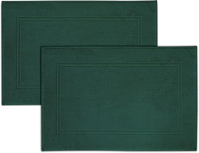 Tens Towels Pack of 2 Bath Mats 100% Cotton, 20 x 32 Inches, Super Absorbent, Hotel Quality Premium Floor Towels, Luxurious, Soft & Quick Dry, Not a Bathroom Rug (Hunter Green)