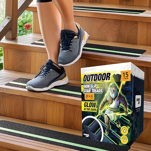 Glow in the Dark 24" x 4"-15-Pack Weather Resistant Outdoor Stair Treads 80-Grit