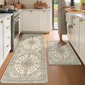 Boho Kitchen Mats for Floor 2 Piece Set Anti Fatigue Cushioned PVC Kitchen Rugs Non Slip Waterproof Farmhouse Mats 2/5 Inch Comfort Standing Mat for Sink, Laundry, 23.6"x39"+23.6"x59",D1