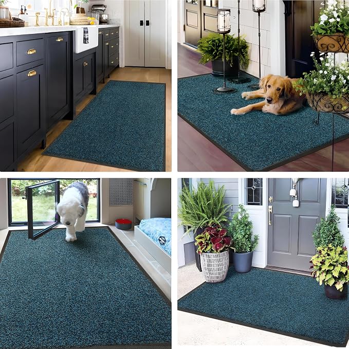 Mibao Front Door Mat Indoor Entrance, 29.5" x 17", Dirt Trapper Welcome Mat for Outdoor Indoor, Non-Slip Waterproof Doormat, Durable Machine Washable Low Profile Entry Rug for Back Door Outside,Grey