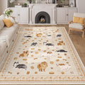 DUKINO 5x7 Rug for Living Room, Lightweight Animal Dog Print Washable Area Rug, Non Slip & Low Pile Floor Mat, Stain Resistant Carpet for Bedroom, Nursery, Dining Room, Kids Playroom, Beige Yellow