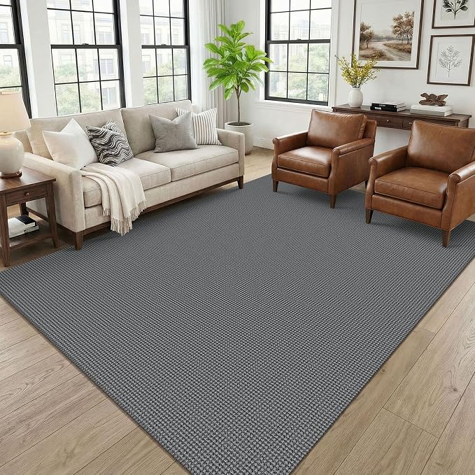 KOZYFLY 6x9 Dining Room Rugs, Washable Area Rug for Living Room, Non Slip Rugs for Bedroom, Braided Floor Carpet for Nursery, Office, Cotton Rug Home Indoor Decor, Grey/Dark Grey