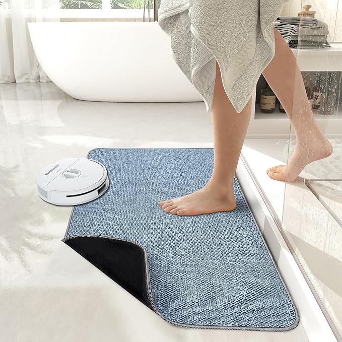 Bosap Bath Mat,Ultra Thin Bathroom Rugs,Rubber Bath Mats for Bathroom,No Slip Bath Rugs,Quick Dry,Machine Washable,Low Pile,Absorbent,Shower Outside,Sink,Home Decor Accessories.Blue,2'x3'(24x36inch)