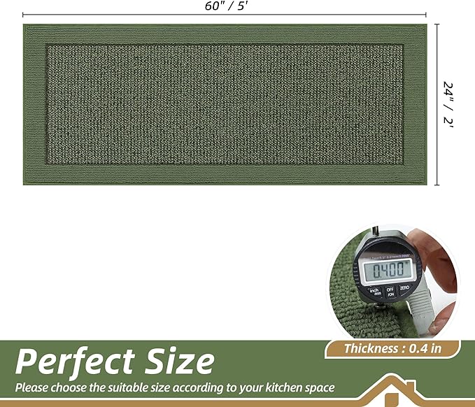 BEQHAUSE Kitchen Runner Rugs 24"x60", Kitchen Rugs Non-Slip Kitchen Mats for Floor, Absorbent and Stain Resistant Kitchen Mats, Machine Washable Rugs for Kitchen, Hallway, Laundry & Sink, Green