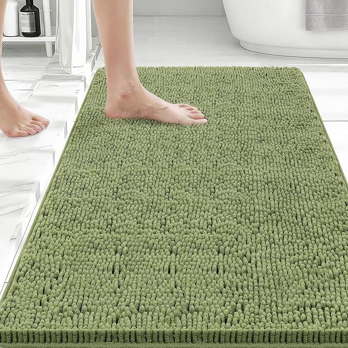 Bcoimo 36x24 Chenille Bath Mat – Non-Slip with Backing Bath Rug Ultra-Absorbent and Machine Washable Bathroom Mat Quick-Dry Design. Ideal for Bathroom Shower and Tub Areas
