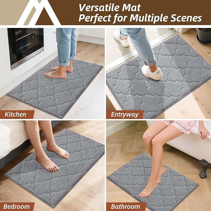 COSY HOMEER Kitchen Rugs 24"x36" Non-Slip Washable Kitchen Mats for Floor Absorbent Kitchen Carpet Soft Rugs for Kitchen,Sink Mat,Entrance,Area Rug,Grey