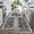 3-Piece Washable Kitchen Rug Set of 3 with Runner – Non-Slip Boho Kitchen Mats for Hardwood Floor, Sink & Entryway & Bathroom, Home Decor (Black,2x3+2x4+2x5)