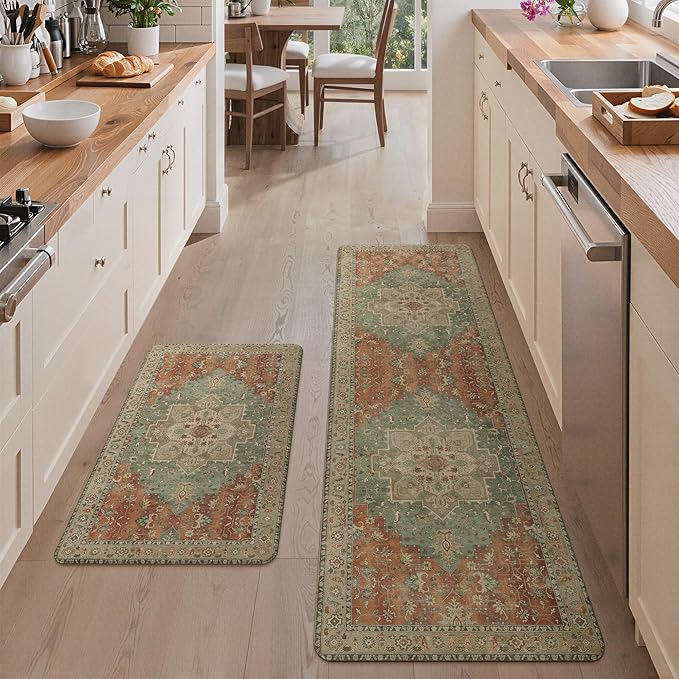 GENIMO Kitchen Mats for Floor 2PCs, Washable Anti Fatigue Mat for Cushioned, 23.6"x71"+20" x 32", Waterproof Kitchen Rugs, Non Slip Comfort Standing Mat Rug for Home, Sink, Laundry, Multi Color