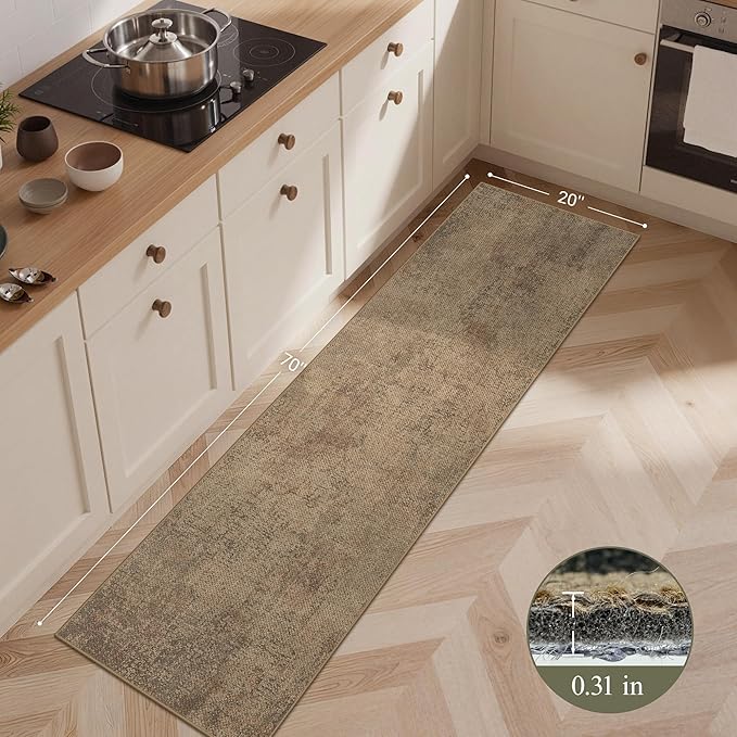 GENIMO Kitchen Mats for Floor, Washable Absorbent Runner Rugs for Kitchen, 20"x70", Cushioned Non Slip Kitchen Rugs for Kitchen Floor, Standing Mat Rug for Home, Sink, Laundry, Jute