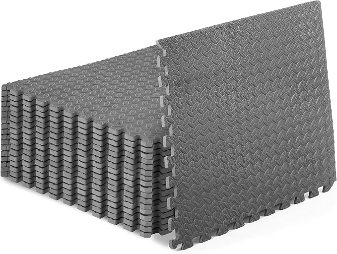 ProsourceFit Exercise Puzzle Mat 1/2-inch, EVA Interlocking Foam Floor Tiles for Home Gym, Workout Equipment, Kids Play Areas, Gray, 72 SQ FT - 18 Tiles
