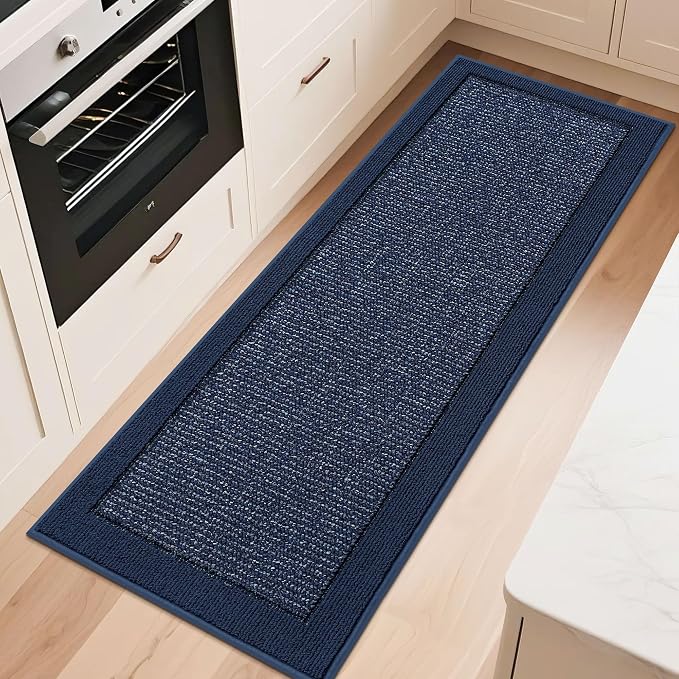 BEQHAUSE Kitchen Runner Rugs 24"x60", Kitchen Rugs Non-Slip Kitchen Mats for Floor, Absorbent and Stain Resistant Kitchen Mats, Machine Washable Rug for Kitchen, Hallway, Laundry & Sink, Blue