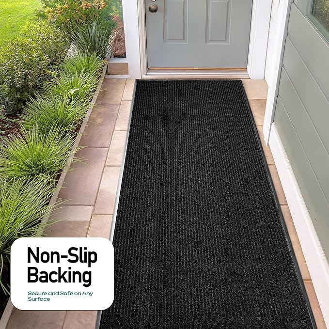 MaxMat® Industrial Grade Doormat - Extra Large, Heavy Duty, Waterproof, Indoor/Outdoor, Easy to Clean Floor Mat (4 x 10 Feet, Black, MXM-RIB0410BK)