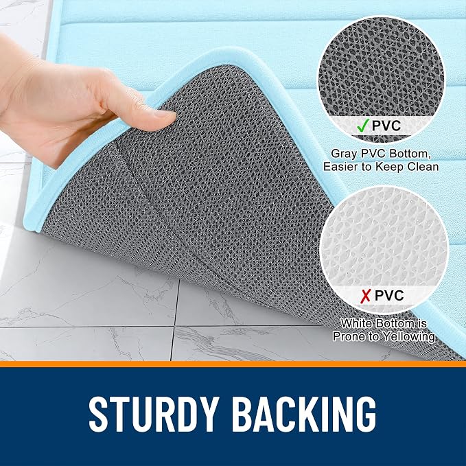 OLANLY Memory Foam Bath Mat 40x32, Super Soft Absorbent Bathroom Rugs, Quick Dry, Machine Washable Shower Floor Rugs, Bathmat Carpet, Bathroom Home Decor Accessories, Sky Blue