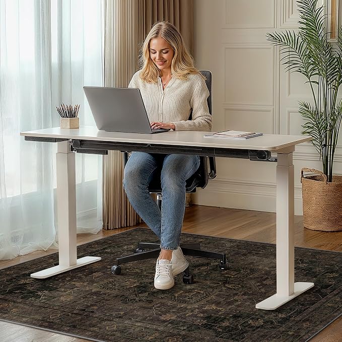 36"x48" Office Chair Mat for Hardwood Tile Floor, Under Desk Carpet Protector for Rolling Computer Chair Mat, Machine Washable Area Rug, Anti-Slip 1/5" Thick Low Pile Thin Vinyl Floor Mat, Brown