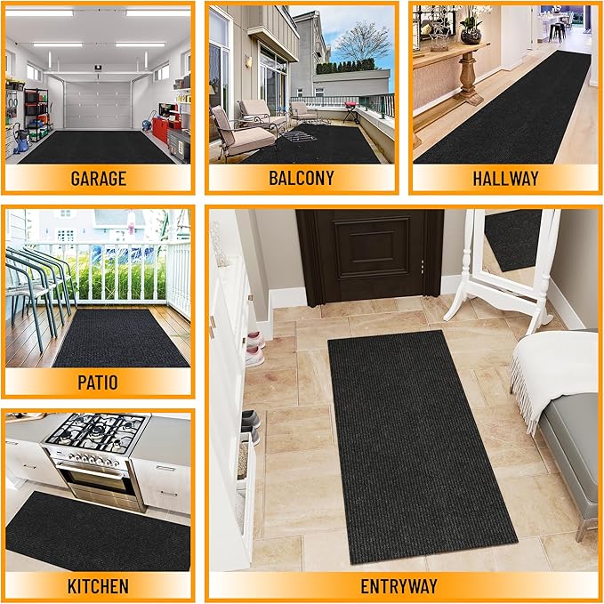 Ottomanson 2'7" x 5' Mud Mat Area Rug Scraper Carpet - Non-Slip, Dirt Trapping for Indoor & Outdoor Use - Ideal for Entryway, Garage, Kitchen, Patio & High-Traffic Areas, Black