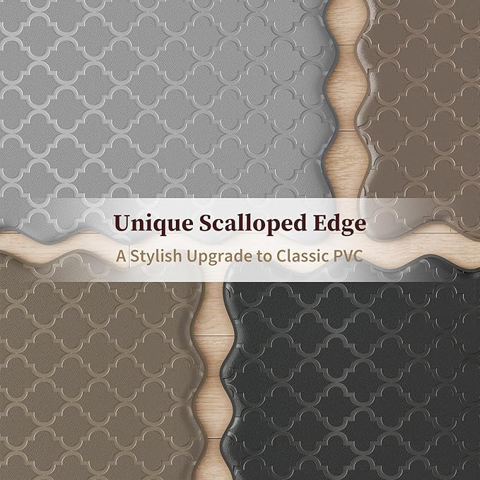 Arenarug Upgrade Scalloped Embossed Kitchen Mats for Floor 2PCS Cushioned Anti Fatigue Waterproof Foam Kitchen Rugs Non Slip Washable Comfort Standing Mat for Sink Laundry, 17.3"x30"+17.3"x59", Grey