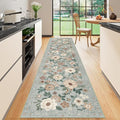 DUKINO Runner Rug, 2x10 Kitchen Runner Rug for Hallway with Non Slip Backing, Washable Low Pile Soft Boho Floral Carpet for Kitchen, Entryway, Hallway, Laundry, Bedroom, Sage Green