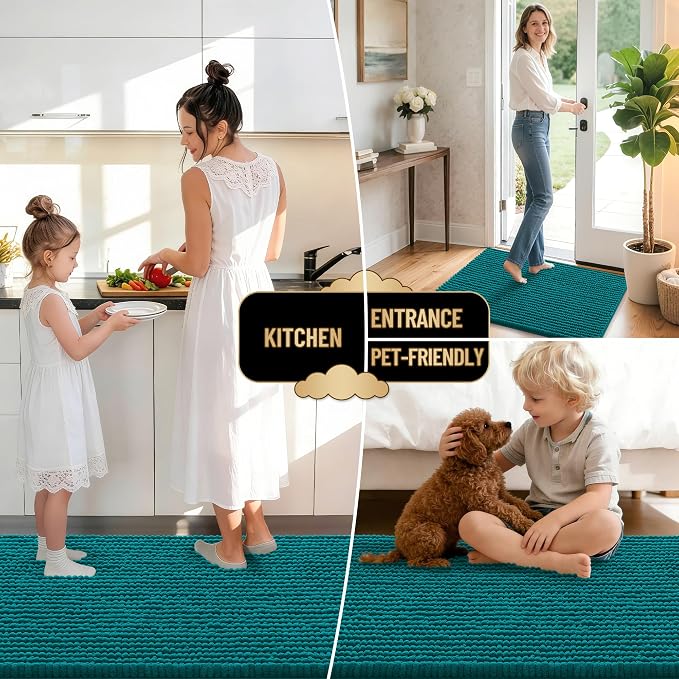 OLANLY Thick Small Bathroom Rugs 24x16, Extra Soft Absorbent Chenille Bath Rugs, Rubber Backing, Machine Wash Dry, Bath Mats for Bathroom Floor, Tub and Shower, Home Decor Accessories, Deep Lake