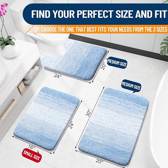 OLANLY Bathroom Rugs Mat 36x24, Extra Soft Absorbent Microfiber Bath Rugs, Rubber Backing, Quick Dry, Machine Washable Bath Mats for Bathroom Floor, Tub and Shower, Home Decor Accessories, Light Blue
