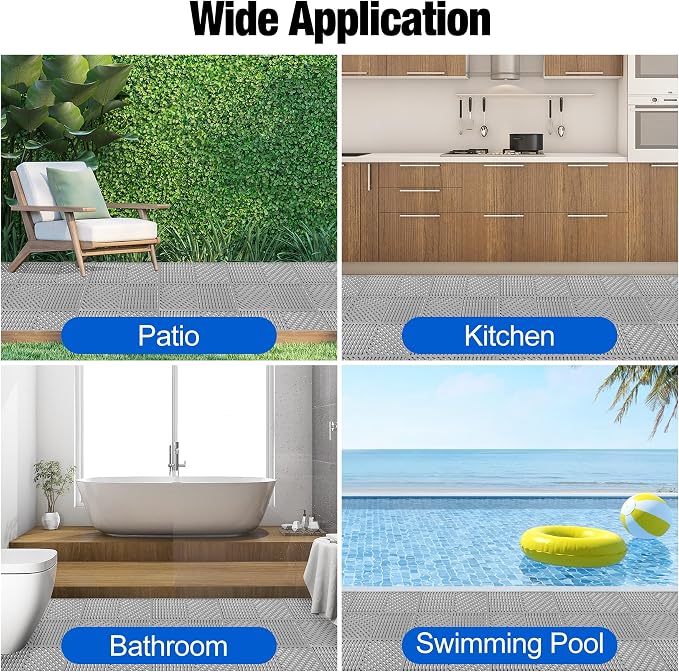 ToLanbbt Modular Interlocking Cushion 12P 11.8" x 11.8" Interlocking Rubber Floor Drain Holes Non-Slip Splicing Drainage Mats for Deck, Shower, Kitchen, Drain Pool, Sauna Bath (Grey, Diagonal)