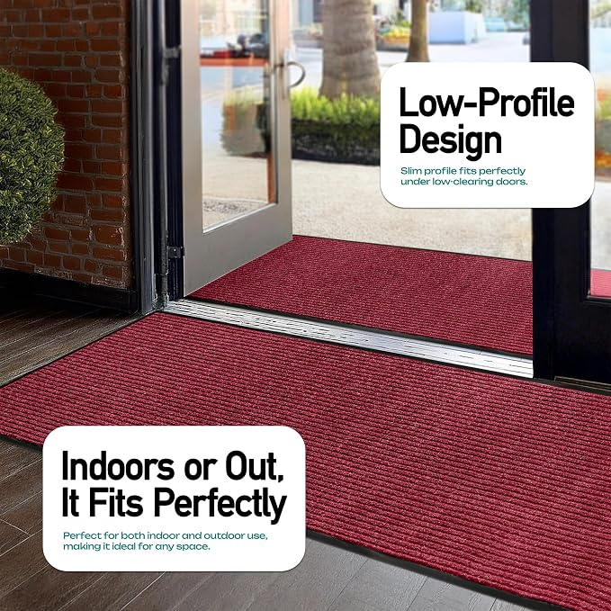 MaxMat® Extra Large Commercial Door Mat, Rubber Border Heavy Duty Door Mat, Waterproof, Low-Profile, Easy to Clean, Rubber Entry Mat. (Red, 4 x 6 Feet)