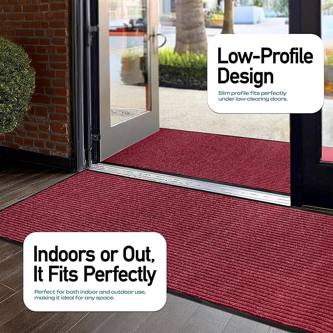 MaxMat® Extra Large Commercial Door Mat, Rubber Border Heavy Duty Door Mat, Waterproof, Low-Profile, Easy to Clean, Rubber Entry Mat. (Red, 3 x 10 Feet)