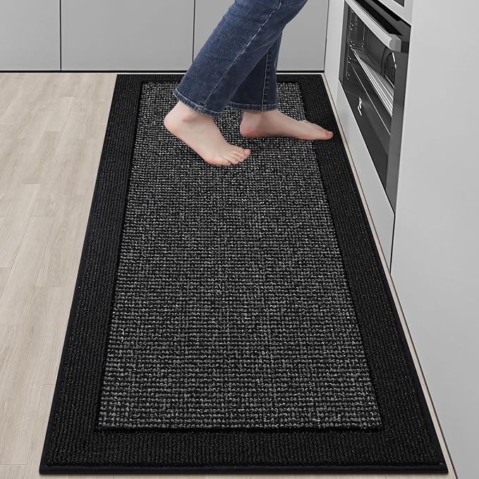 BEQHAUSE Kitchen Runner Rugs 24"x60", Kitchen Rugs Non-Slip Kitchen Mats for Floor, Absorbent and Stain Resistant Kitchen Mats, Machine Washable Rug for Kitchen, Hallway, Laundry & Sink, Black