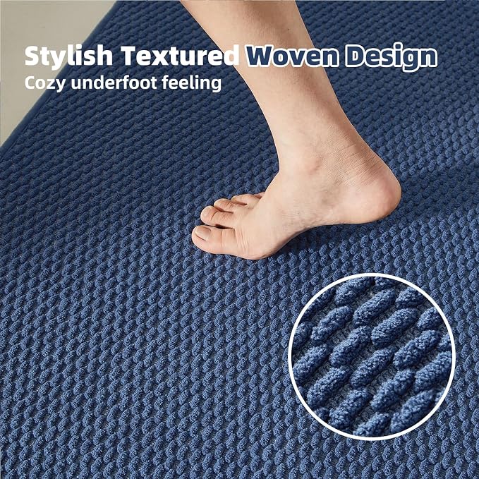 TYUU Large Bathroom Rugs Non Slip Washable Bath Rugs Super Absorbent Bathroom Rug Thin Quick Dry Low Pile Bath Mats, Navy Blue 36"x48"