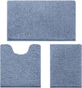HOMEIDEAS 3 Pieces Bathroom Rugs, Ultra Soft Non Slip Absorbent Chenille Toilet Bath Mat Set (Grey Blue)