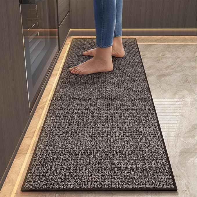 Kitchen Runner Rugs and Mat Non Slip Washable, Super Absorbent Kitchen Mats for Floor, Rubber Backing Soft Braided Standing Kitchen Sink Mat Kitchen Rug, Easy to Clean, Dark Brown 17"x59"