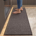 Kitchen Runner Rugs and Mat Non Slip Washable, Super Absorbent Kitchen Mats for Floor, Rubber Backing Soft Braided Standing Kitchen Sink Mat Kitchen Rug, Easy to Clean, Dark Brown 17"x59"