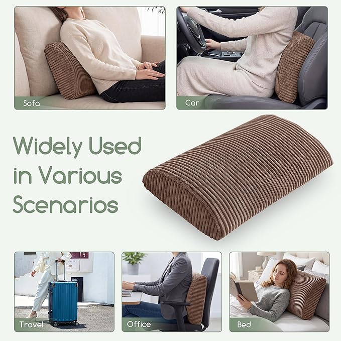 HIGOGOGO Lumbar Support Pillow for Recliner Chair/Accent Chair/Couch, Large Memory Foam Back Support Cushion for Elderly, Recliner Cushions for Back Rest, Pain Relief, Reading, Washable Cover, Brown