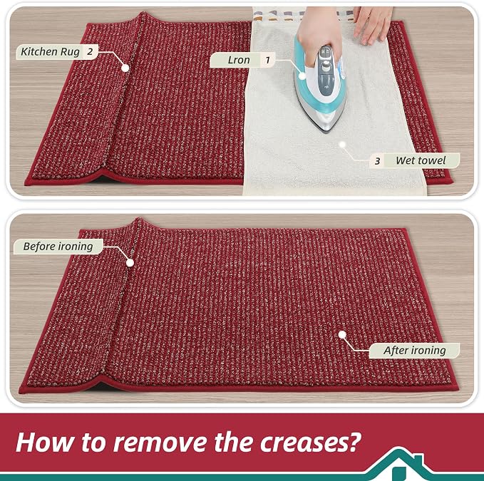 BEQHAUSE Kitchen Rugs 20"x32", Non-Slip Kitchen Mats for Floor, Super Absorbent and Stain Resistant Kitchen Rugs, Machine Washable Rugs for Kitchen, Hallway, Laundry & Sink, Red
