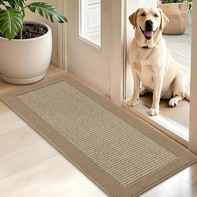 BEQHAUSE Indoor Door Mat 20" x 48", Dirt Trapper Door Mats Non-Slip Entryway Rugs Washable, Resist Dirt Absorbent Welcome Mat, Low Profile Floor Mats for Front Back Door and Entryway, Beige