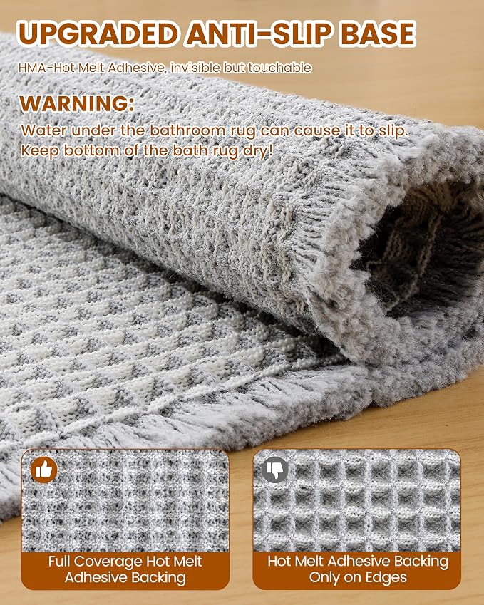 Smiry Waffle Bath Mat 30x18, Extra Soft Absorbent Bathroom Rugs, Non Slip Machine Washable Quick Dry Bath Rugs for Bathroom Floor, Tub, Shower, Home Decor Accessories, Lightgrey & Cream
