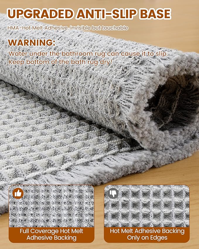 Smiry Waffle Bath Mat 30x20, Extra Soft Absorbent Bathroom Rugs, Non Slip Machine Washable Quick Dry Bath Rugs for Bathroom Floor, Tub, Shower, Home Decor Accessories, Lightgrey & Cream