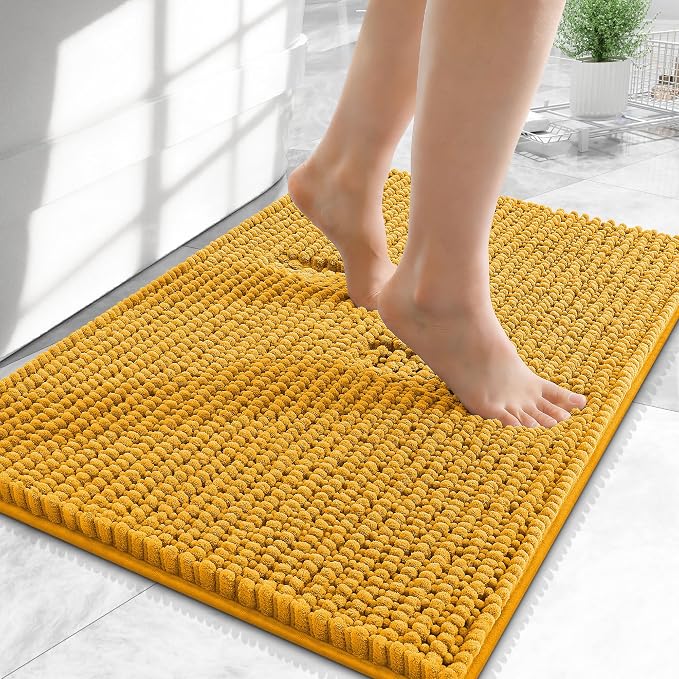 OLANLY Thick Small Bathroom Rugs 24x16, Extra Soft Absorbent Chenille Bath Rugs, Rubber Backing, Machine Wash Dry, Bath Mats for Bathroom Floor, Tub and Shower, Home Decor Accessories, Golden Yellow