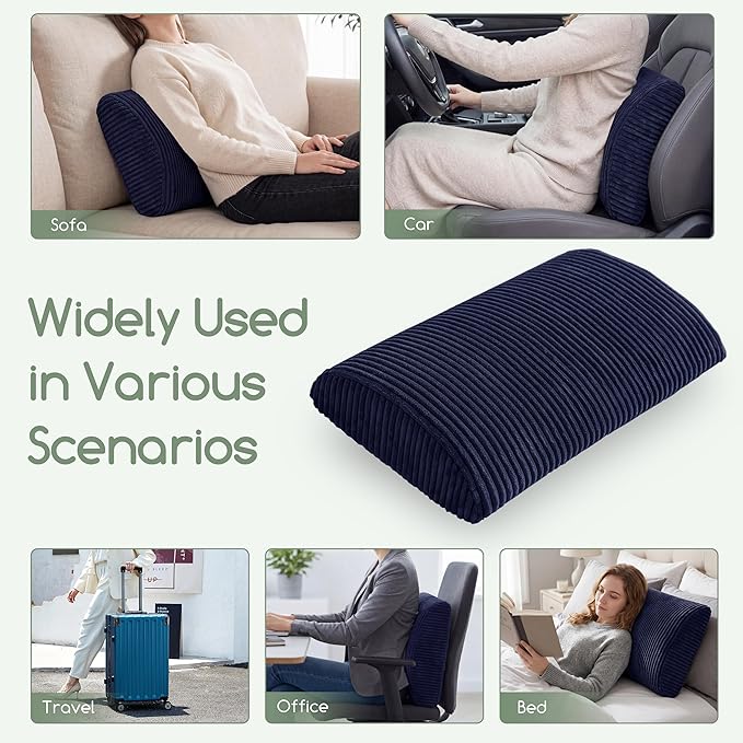 Lumbar Support Pillow for Recliner Chair/Accent Chair/Couch, Extra Large Memory Foam Back Support Cushion for Elderly, Recliner Cushions for Back Rest, Pain Relief, Reading, Washable Cover, Navy